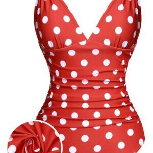 1940's Red Polka Dot Ruched Swim Suit